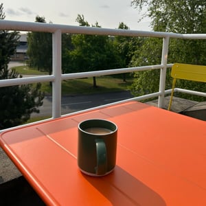 Morning mug of tea on the balcony
